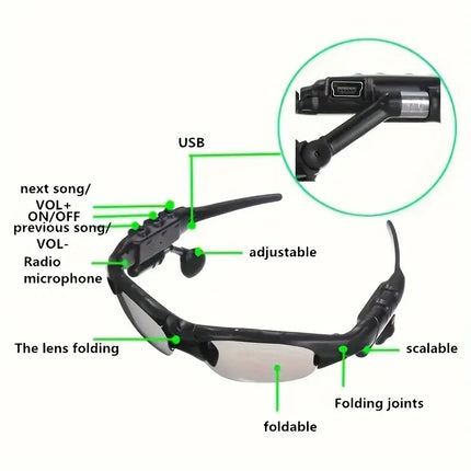 GAFAS INTELIGENTES INALAMBRICAS CON BLUETOOTH Y MICROFONO INTEGRADO