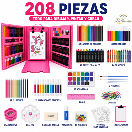 Mega Estuche Creativo 208 Piezas | Todo para Dibujar, Pintar y Crear