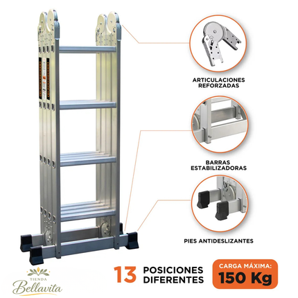 Escalera Articulada 4×4 – 16 Peldaños – Capacidad 150 kg – Uso Profesional