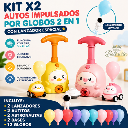 Kit x2 Autos Impulsados por Globos 2 en 1 | Con Lanzador Espacial